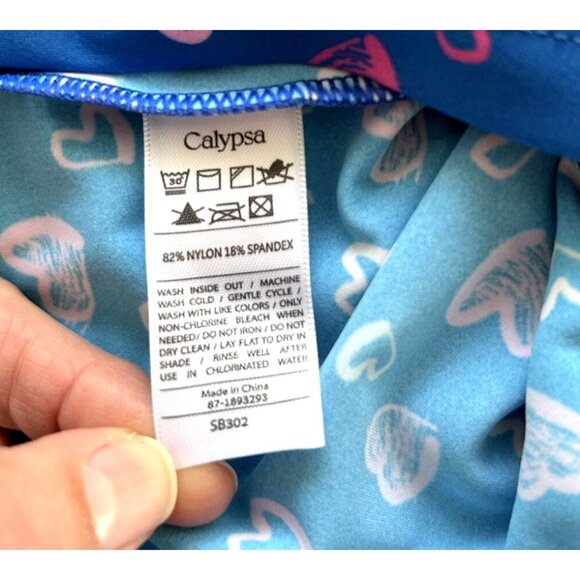 New Calypsa Blue Hearts Abby Quick Dry Side Ruching Swim Tankini UPF 50+ Size 8 - Picture 6 of 6